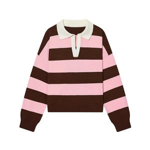 Margot Striped Polo Neck Knit Pullover