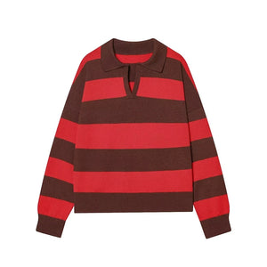 Margot Striped Polo Neck Knit Pullover