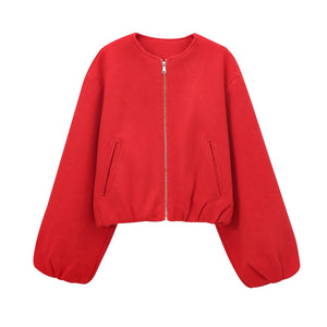 Adèle Cropped Fleece Bomber Jacket