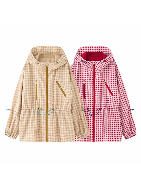 Celine Plaid Hooded Drawstring Cinched Waist Jacket