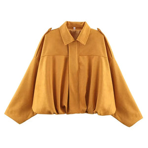 Colette Oversized Collar Suede Bomber Jacket
