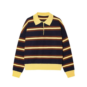 Margot Striped Polo Neck Knit Pullover