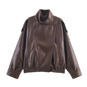 Léonie Oversized Button-Up Leather Jacket