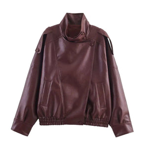 Léonie Oversized Button-Up Leather Jacket