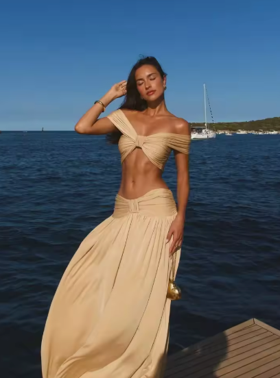 Léonie Off-Shoulder Ruched Maxi Set