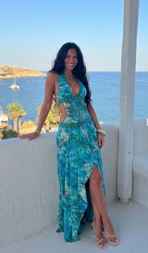 Marina Beaded Halter Maxi Dress
