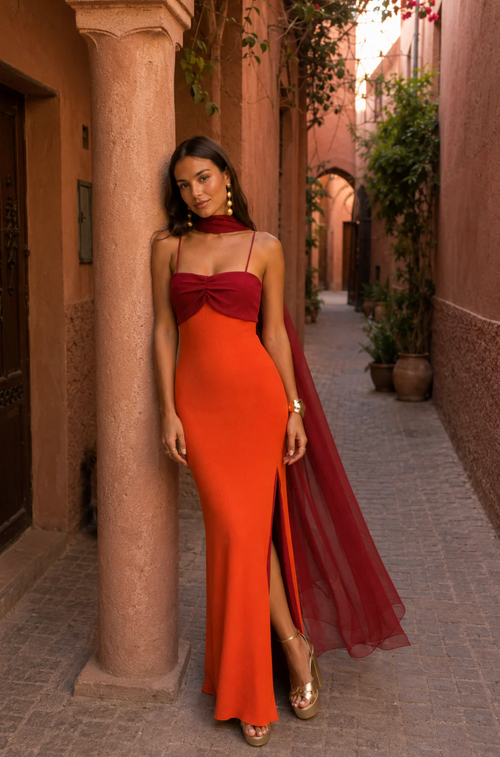 Salomé Bicolour Tulle Cape Maxi Dress