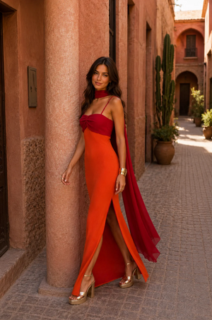 Salomé Bicolour Tulle Cape Maxi Dress