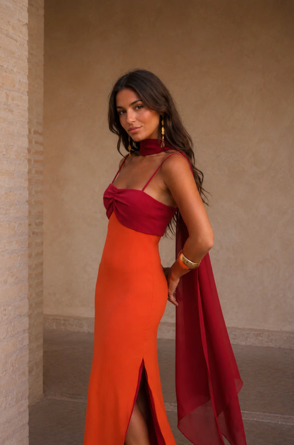 Salomé Bicolour Tulle Cape Maxi Dress