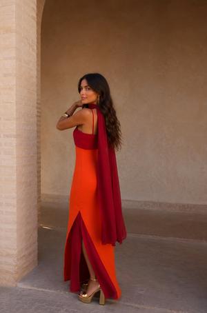 Salomé Bicolour Tulle Cape Maxi Dress