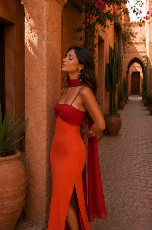 Salomé Bicolour Tulle Cape Maxi Dress