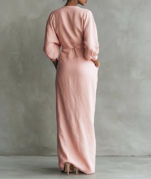 Colette Draped Batwing Linen Maxi Dress