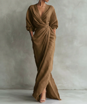 Colette Draped Batwing Linen Maxi Dress