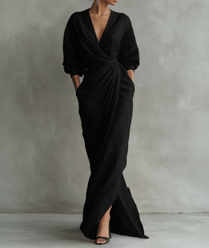 Colette Draped Batwing Linen Maxi Dress