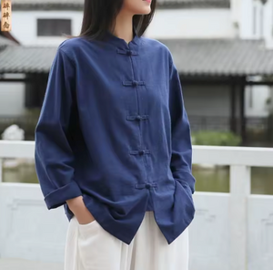 Camille Mandarin Collar Linen Blouse