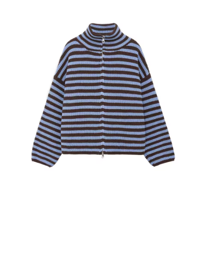 Sandrine Striped Zip-Up Knit Cardigan