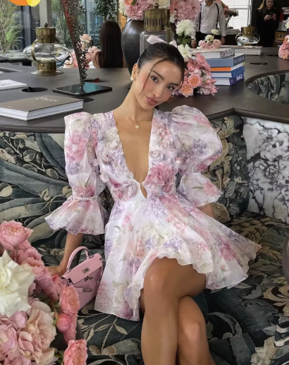 Mathilde Puff Sleeve V-Neck Mini Dress