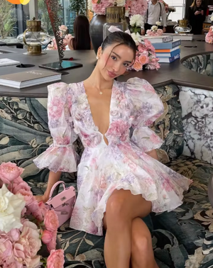 Mathilde Puff Sleeve V-Neck Mini Dress