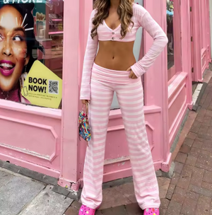 Geneviève Y2K Striped Wide-Leg Lounge Trousers