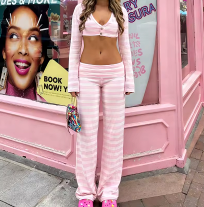 Geneviève Y2K Striped Wide-Leg Lounge Trousers