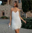 Colette Sequin Feather-Trim Mini Dress