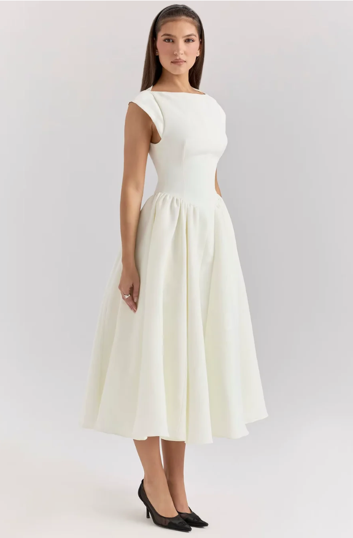Simone Structured Cap Sleeve Midi Dress