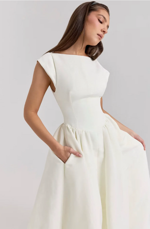 Simone Structured Cap Sleeve Midi Dress