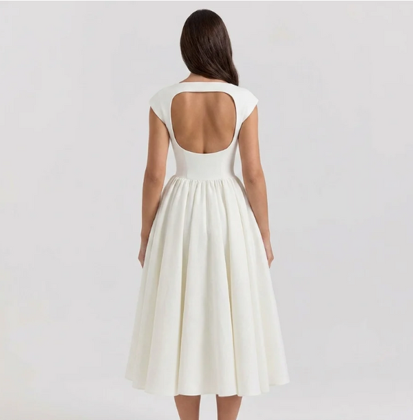 Simone Structured Cap Sleeve Midi Dress
