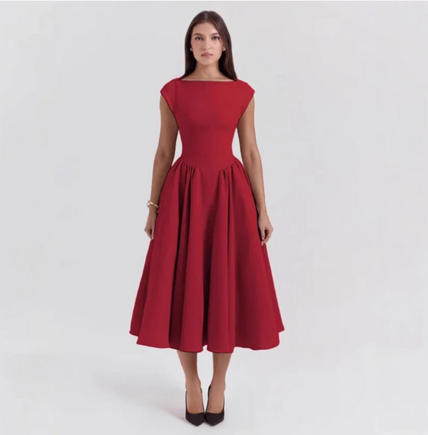 Simone Structured Cap Sleeve Midi Dress