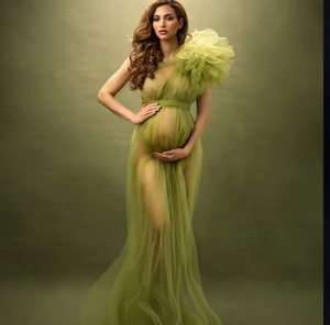 Fleur One-Shoulder Ruffle Tulle Maternity Gown