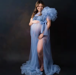 Fleur One-Shoulder Ruffle Tulle Maternity Gown