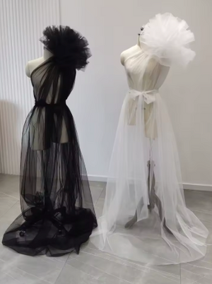 Fleur One-Shoulder Ruffle Tulle Maternity Gown