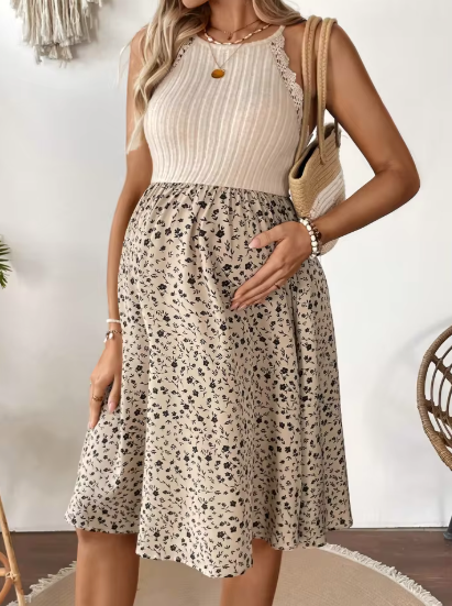 Margot Two-Tone Maternity Floral Midi Dress