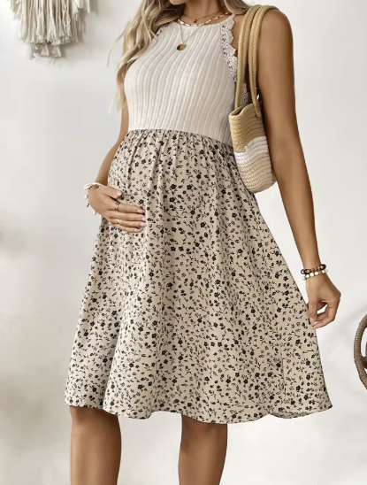 Margot Two-Tone Maternity Floral Midi Dress