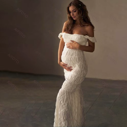 Chloé Off-Shoulder Pleated Lace Maternity Dress