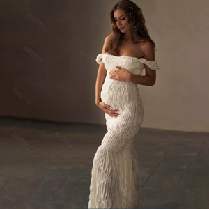 Chloé Off-Shoulder Pleated Lace Maternity Dress