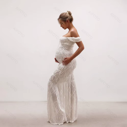 Chloé Off-Shoulder Pleated Lace Maternity Dress