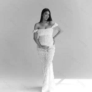 Chloé Off-Shoulder Pleated Lace Maternity Dress