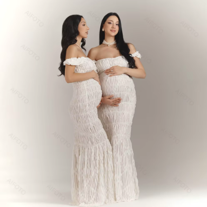 Chloé Off-Shoulder Pleated Lace Maternity Dress