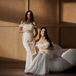 Chloé Off-Shoulder Pleated Lace Maternity Dress
