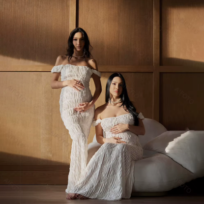 Chloé Off-Shoulder Pleated Lace Maternity Dress