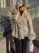 Vivienne Fox Fur Trim Elegant Wool Short Coat