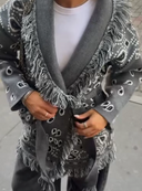 Camille Tassel Jacquard V-Neck Knit Cardigan