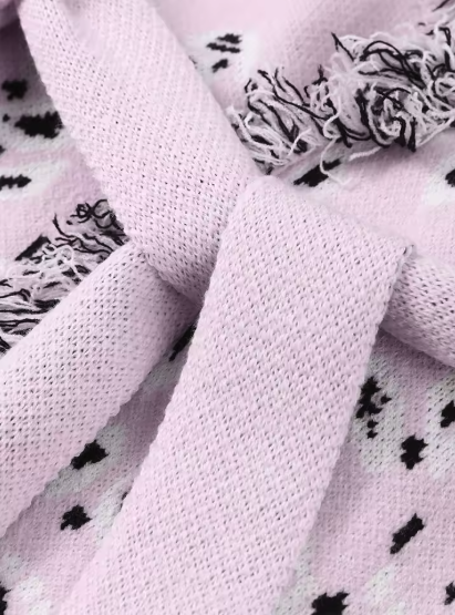 Camille Tassel Jacquard V-Neck Knit Cardigan