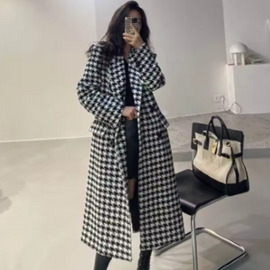 Noëlle Houndstooth Relaxed Lapel Wool Coat