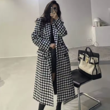 Noëlle Houndstooth Relaxed Lapel Wool Coat