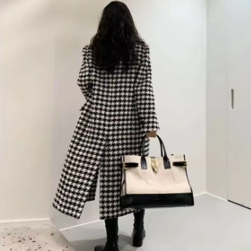Noëlle Houndstooth Relaxed Lapel Wool Coat