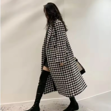 Noëlle Houndstooth Relaxed Lapel Wool Coat