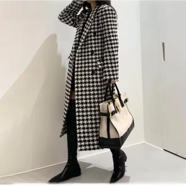 Noëlle Houndstooth Relaxed Lapel Wool Coat