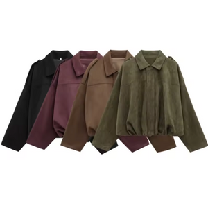 Gaby Cropped Suede Bomber Jacket